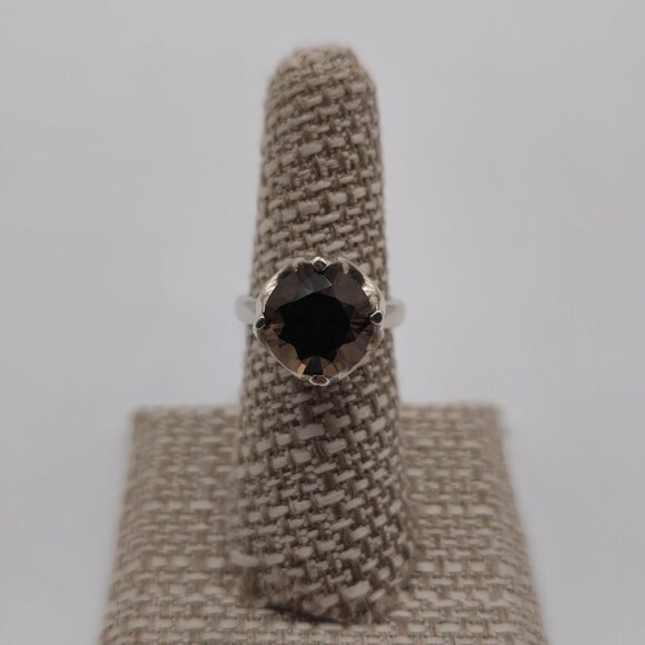 Size 6.75 Sterling Silver Round Smoky Quartz Gem Ring A2045 - Picture 1 of 11